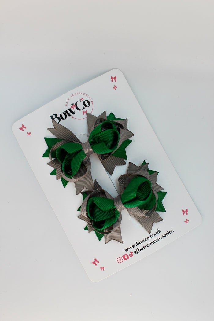 School Bows Forest Green and Grey - Loopy Stacked Bow Set