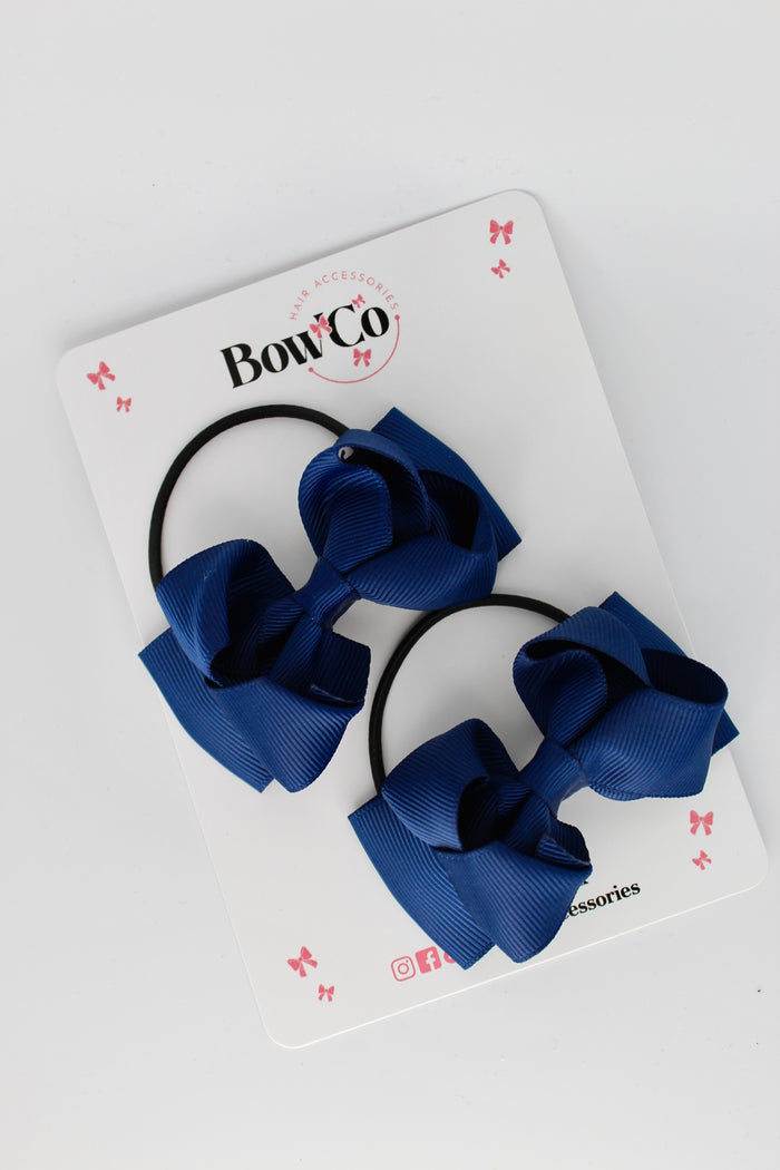 School Bows Navy Blue - Pleated Bow Set - Elastic