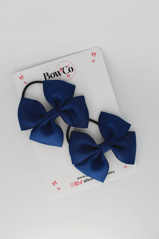 School Bows Navy Blue - Twist Bow Set - Elastic
