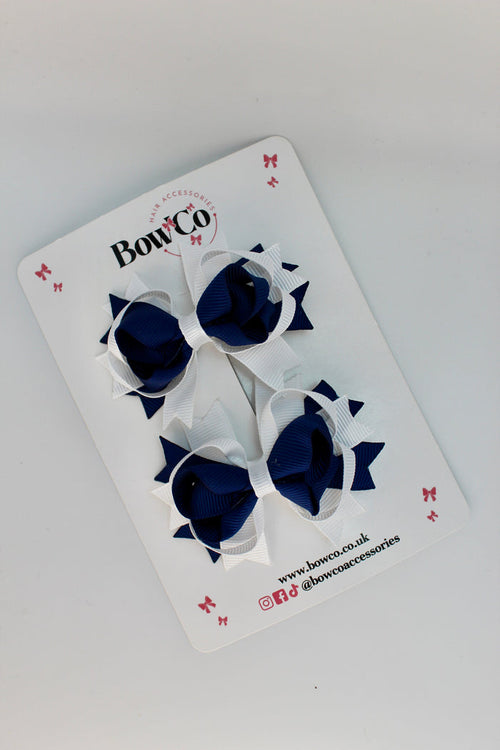 School Bows Navy Blue and White - Loopy Stacked Bow Set