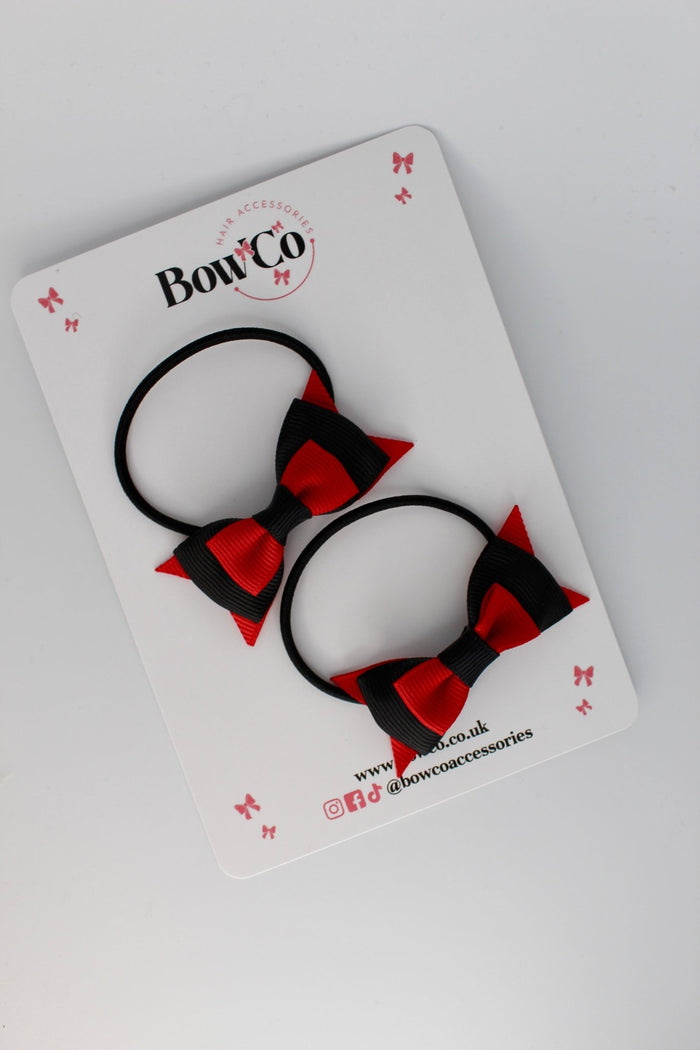 School Bows Red and Black - Butterfly Bow Set - Elastic