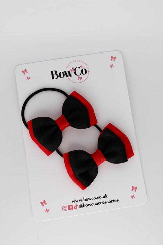 School Bows Red and Black - Double Ribbon Bow Set - Elastic