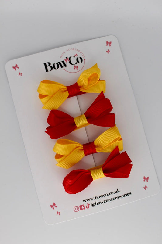 School Red and Yellow Ballerina Bows - Set of 4 - Clip