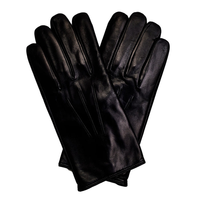 A pair of formal Sovereign Grade Black Nappa Leather Gloves, Cashmere Lined by KirbyAllison.com on a white background.
