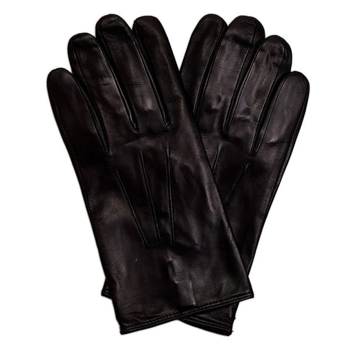 A pair of ultra-soft KirbyAllison.com Sovereign Grade Dark Brown Nappa Leather Gloves, Silk Lined on a white background.