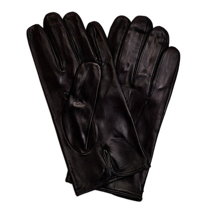 A pair of ultra-soft Sovereign Grade Dark Brown Nappa Leather Gloves, Silk Lined by KirbyAllison.com on a white background.