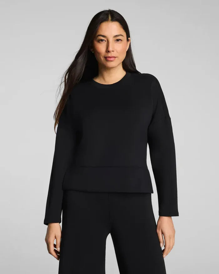 Spanx Brushed Air Essentials Crewneck Long Sleeve Top - Black