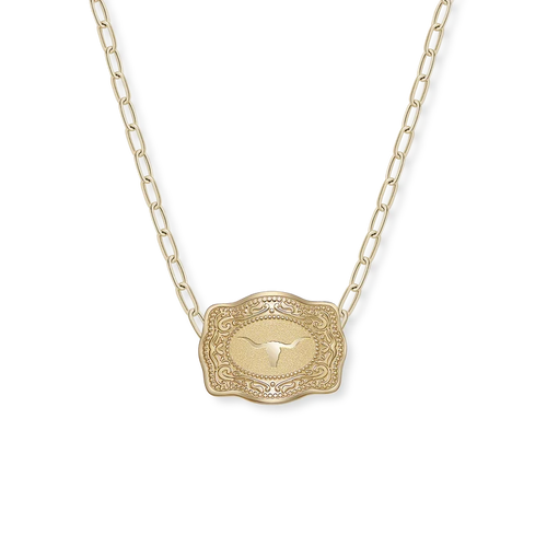 SpurWest Mini Belt Buckle Necklace (Longhorn) - Gold/ Paperclip