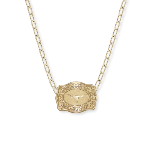 SpurWest Mini Belt Buckle Necklace (Longhorn) - Gold/ Paperclip