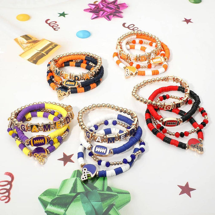 Stretch Multi Layered Bracelets-GAMEDAY Football Charm Heishi Beaded