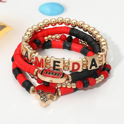 Stretch Multi Layered Bracelets-GAMEDAY Football Charm Heishi Beaded