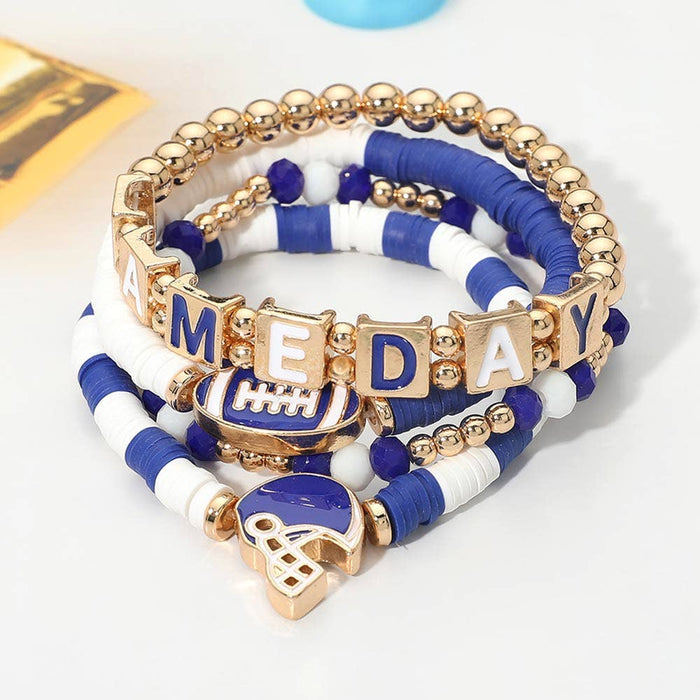 Stretch Multi Layered Bracelets-GAMEDAY Football Charm Heishi Beaded