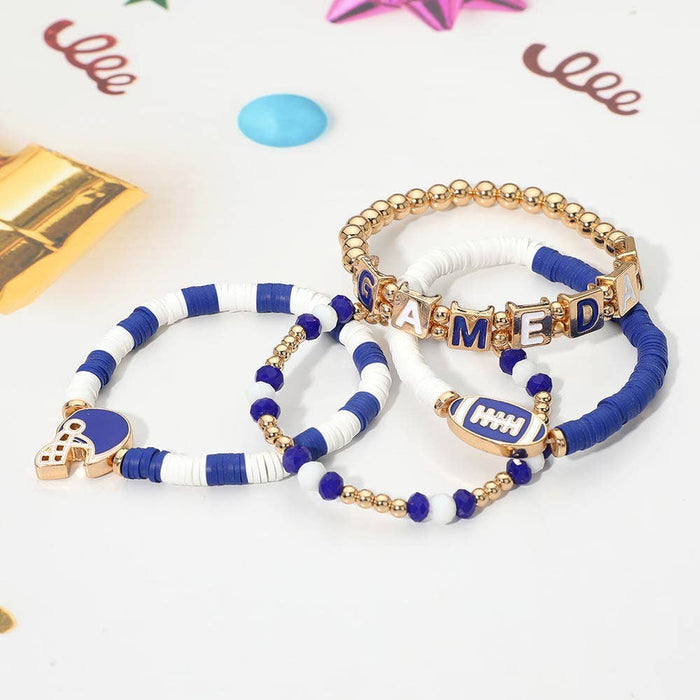 Stretch Multi Layered Bracelets-GAMEDAY Football Charm Heishi Beaded