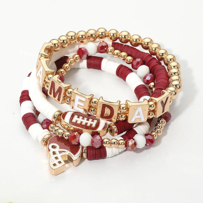 Stretch Multi Layered Bracelets-GAMEDAY Football Charm Heishi Beaded