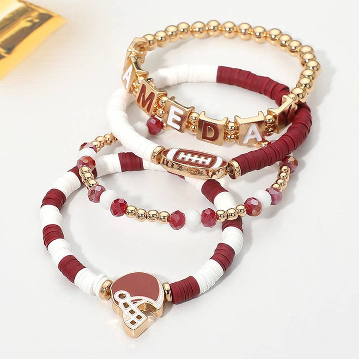Stretch Multi Layered Bracelets-GAMEDAY Football Charm Heishi Beaded
