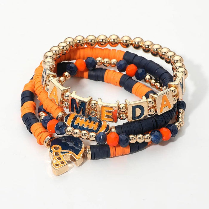 Stretch Multi Layered Bracelets-GAMEDAY Football Charm Heishi Beaded