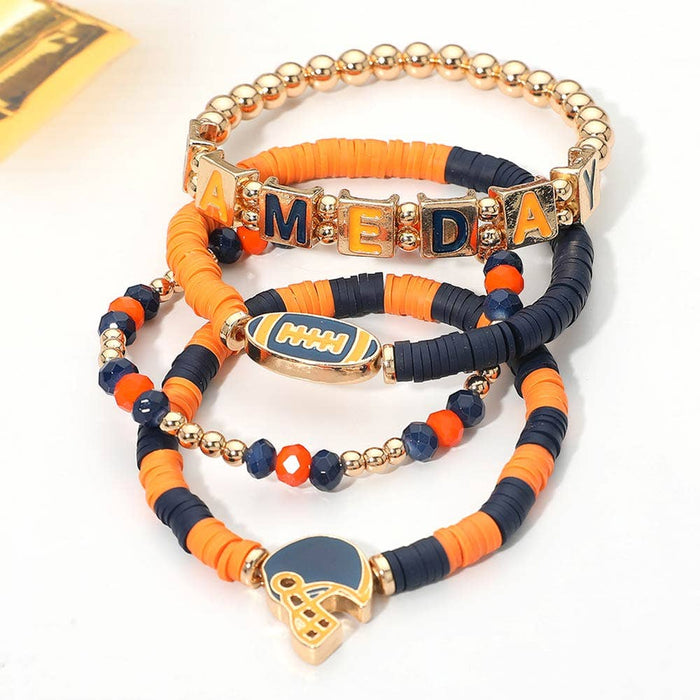 Stretch Multi Layered Bracelets-GAMEDAY Football Charm Heishi Beaded