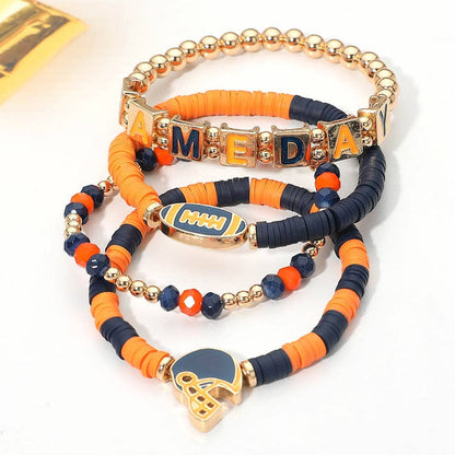 Stretch Multi Layered Bracelets-GAMEDAY Football Charm Heishi Beaded
