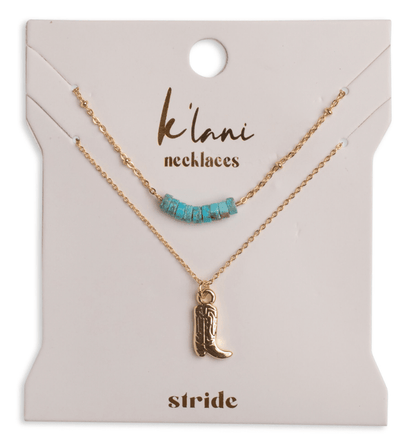 "Stride" Gold Boot with Turquoise Necklace Set - Olita Gifts & Goods