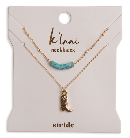 "Stride" Gold Boot with Turquoise Necklace Set - Olita Gifts & Goods