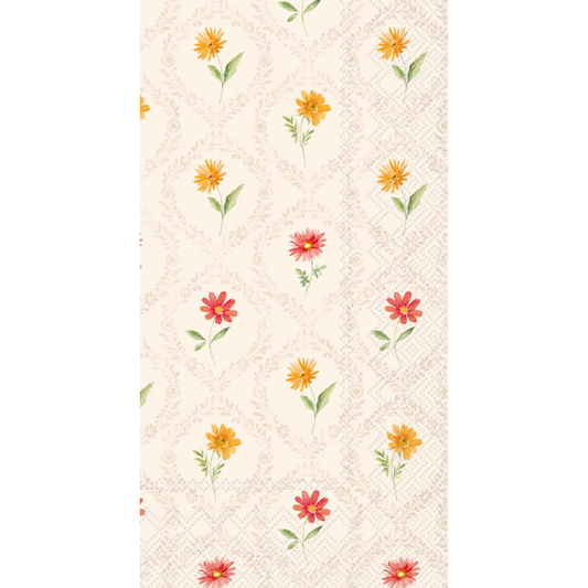 Floral pattern with small flowers on a textured beige background