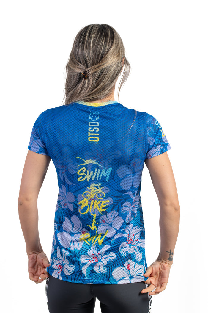 T-shirt Femme manches courtes - Swim Bike Run Flower