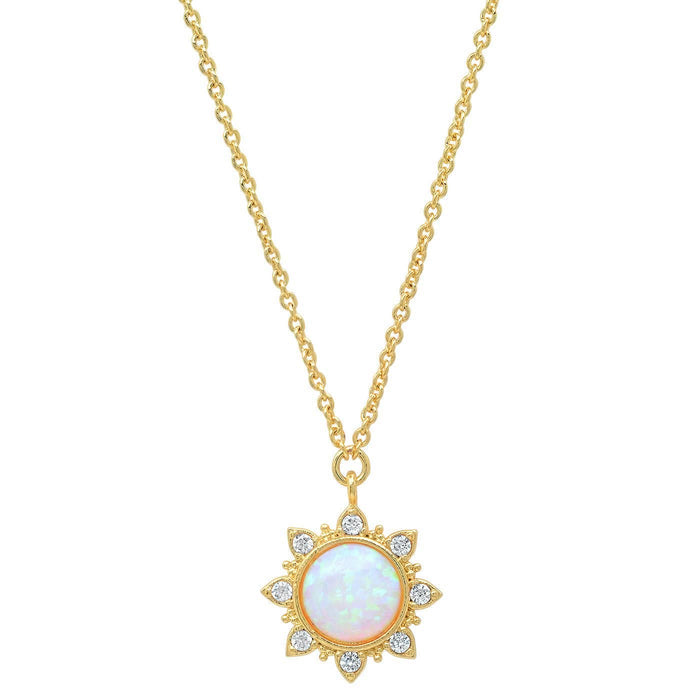 Tai Jewelry - Opal Sun Pendant with CZ Accents Necklace