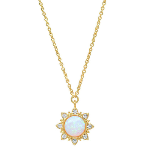 Tai Jewelry - Opal Sun Pendant with CZ Accents Necklace