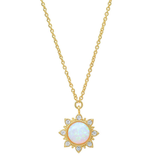 Tai Jewelry - Opal Sun Pendant with CZ Accents Necklace