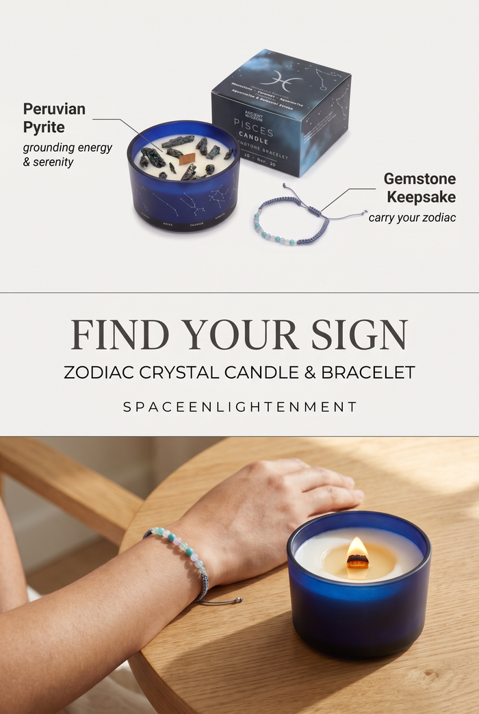 Taurus Zodiac Crystal Candle with Lapis Lazuli and Moss Agate Gemstone Bracelet Giftset
