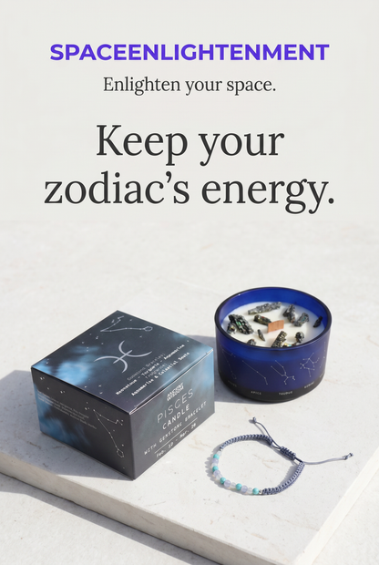Taurus Zodiac Crystal Candle with Lapis Lazuli and Moss Agate Gemstone Bracelet Giftset
