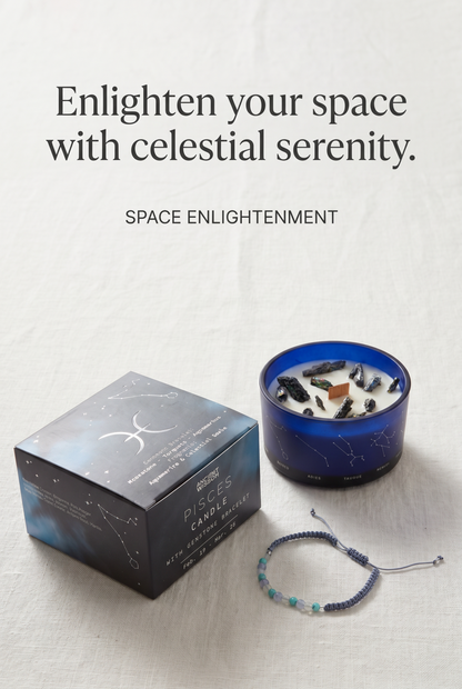 Taurus Zodiac Crystal Candle with Lapis Lazuli and Moss Agate Gemstone Bracelet Giftset
