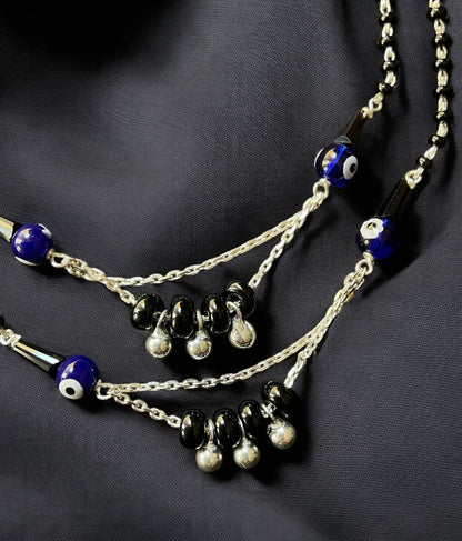 The Aditi Evileye blackbead Silver Anklets-Pair