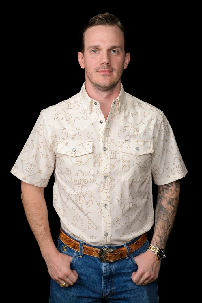 The Carson in Beige - Short Sleeve Snap Shirt by Ferrell