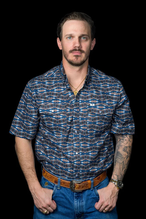 The Case in Blue Short Sleeve Snap Shirt by Ferrell