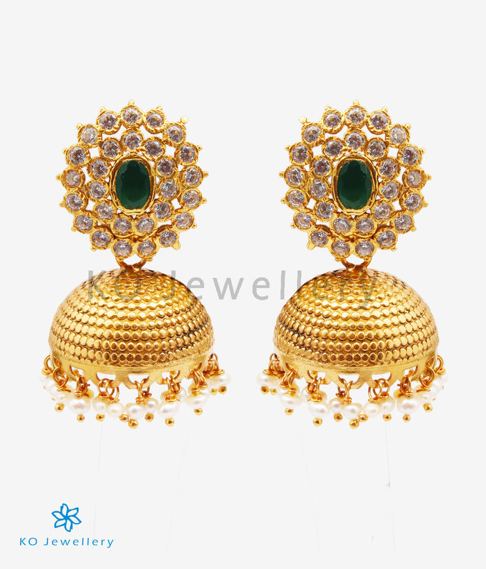 The Diya Silver Kempu Jhumka (Green)