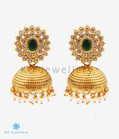 The Diya Silver Kempu Jhumka (Green)