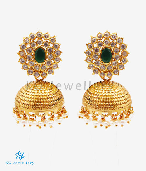 The Diya Silver Kempu Jhumka (Green)