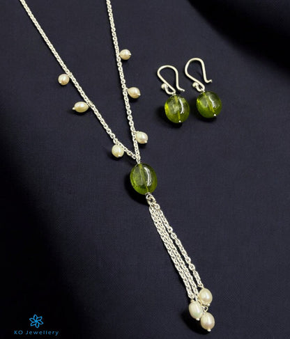 The Idaya Lariat Silver Pearl & Gemstone Necklace/ Earrings