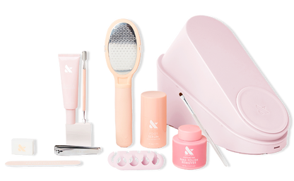 The Pedi System - Six Polishes with foot file, serum, polish remover, toe separators, and nail care tools for at-home pedicures