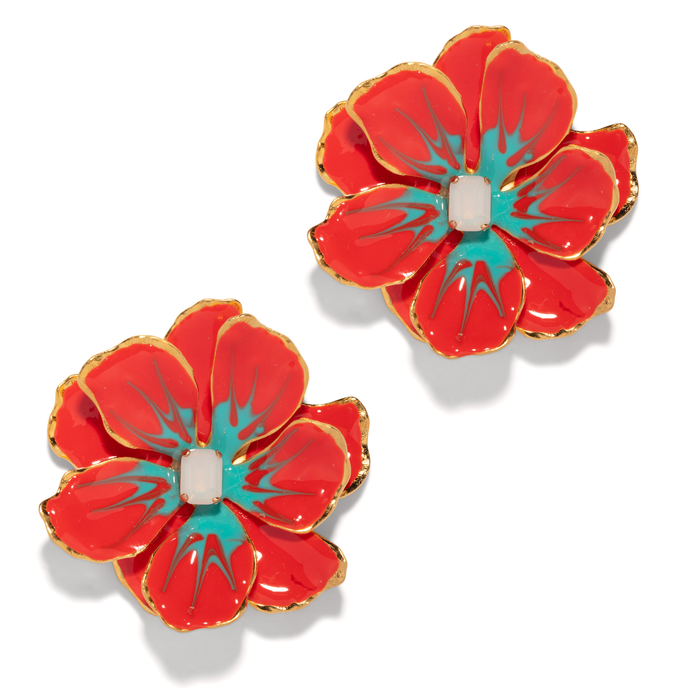 The Pink Reef -  Large Jewel Box Floral Earrings in Red Coral