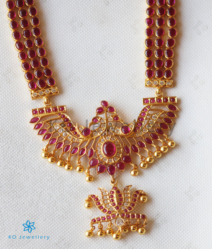 The Tejas Silver Peacock Kempu Necklace