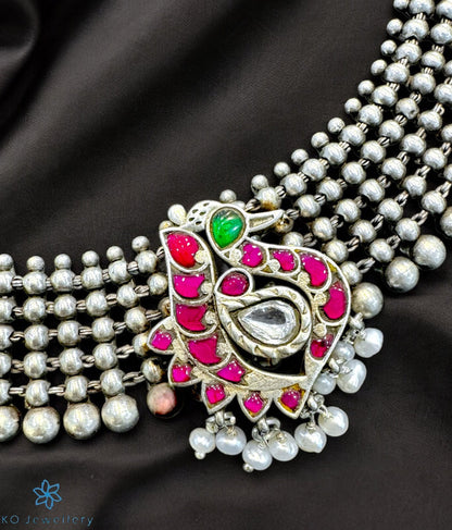 The Twisha Silver Peacock Necklace