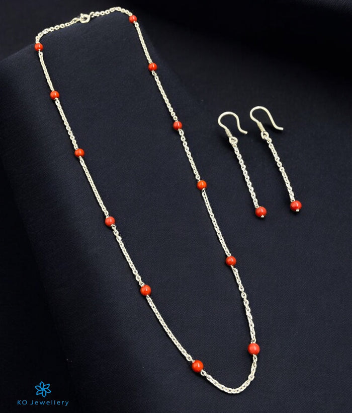 The Zyama Silver Coral Necklace/ Earrings