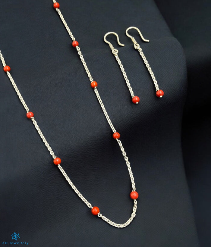 The Zyama Silver Coral Necklace/ Earrings