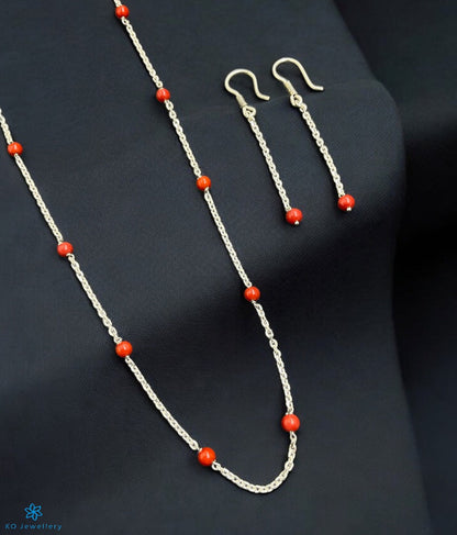 The Zyama Silver Coral Necklace/ Earrings
