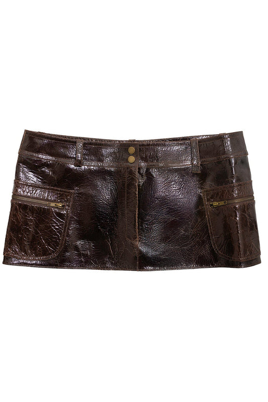 TOO-COOL Jeffrey Campbell Leather Mini Skirt Brown Crackle