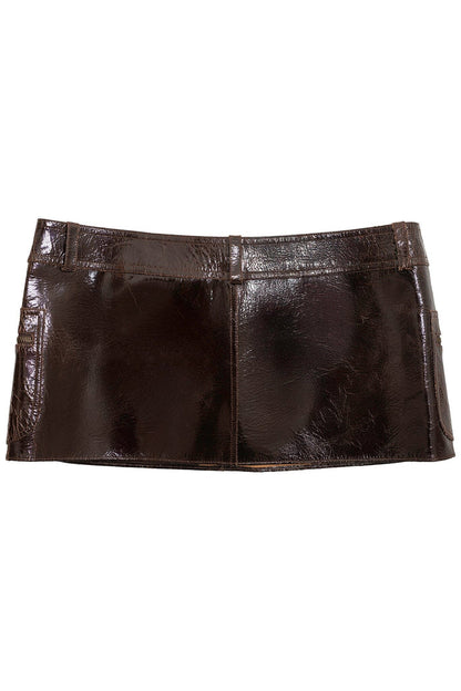 TOO-COOL Jeffrey Campbell Leather Mini Skirt Brown Crackle _hover