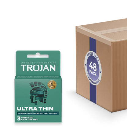 Trojan Lubricated Condoms, Ultra Thin, 3 Ct - 48 Pack