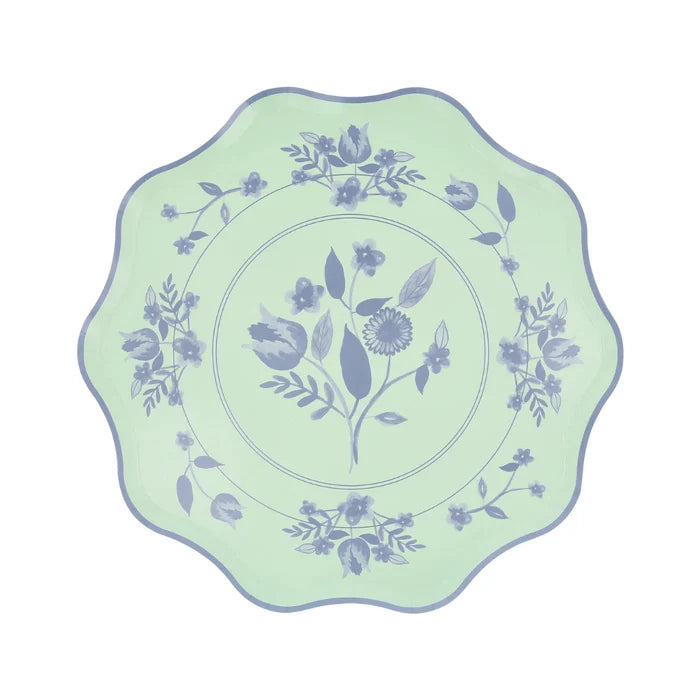 Decorative plate with floral pattern on a light green background